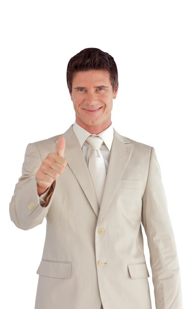 Cute businessman making a thumb-up 