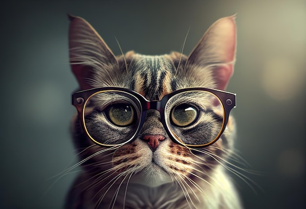 Cute busy cat with glasses Concept of pet officer illustration Ai generative