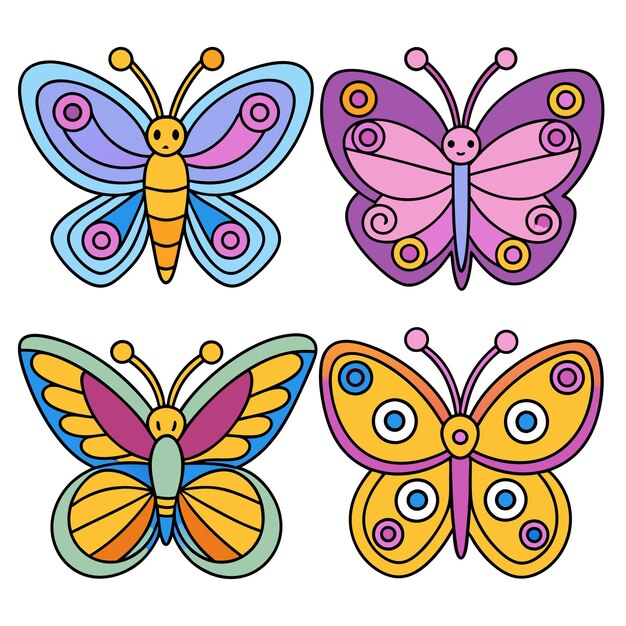 Photo cute butterfly vector icon set
