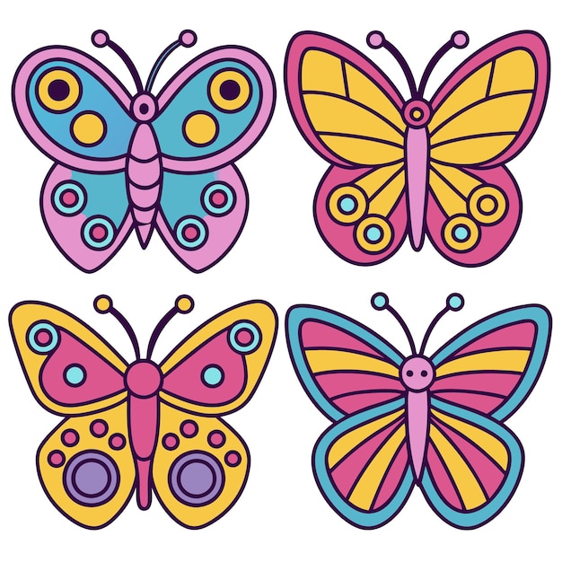 Photo cute butterfly vector icon set