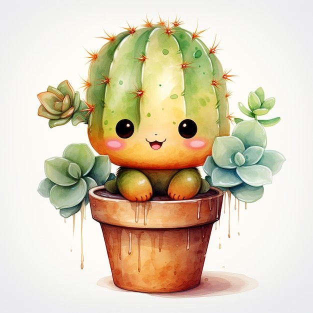 Foto cute_cactus_cartoon_character_watercolor_isolate_png