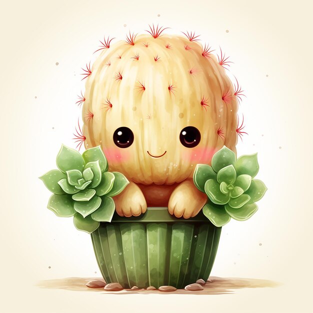 Photo cute_cactus_cartoon_character_watercolor_isolate_png