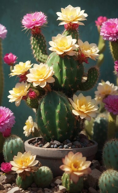 Foto cattive piante di cactus con dolci bellissimi fiori