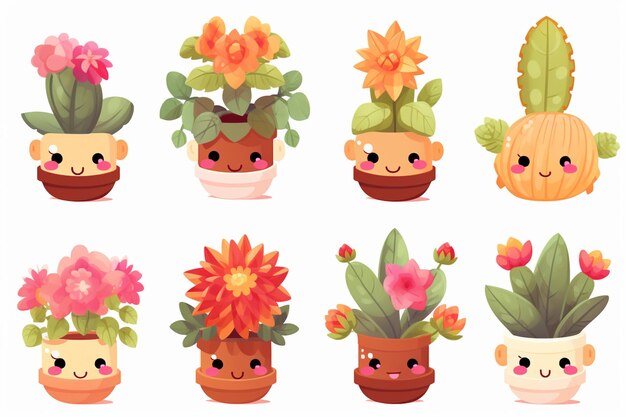 Cute cactus with faces