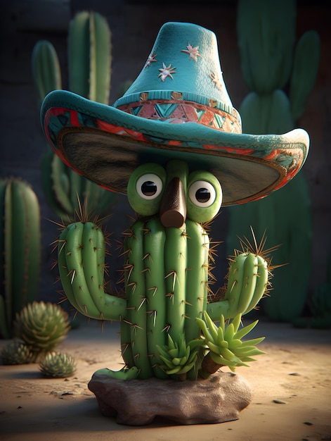 A cute cactus with mexican hat