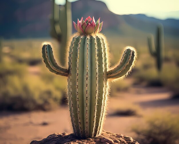 Photo cute cactus with smiling emoticon face in middle of desert many cactuses isolated on white or black