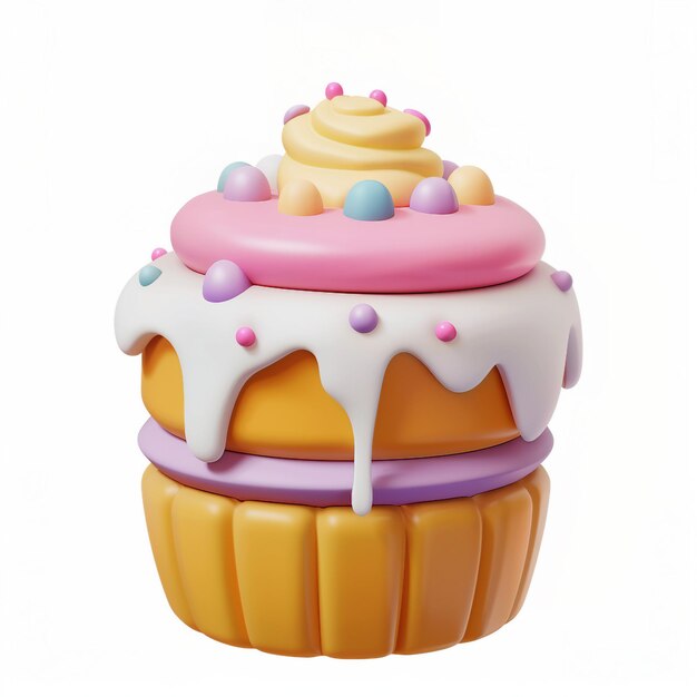 cute cake icon 3D render white background generative AI