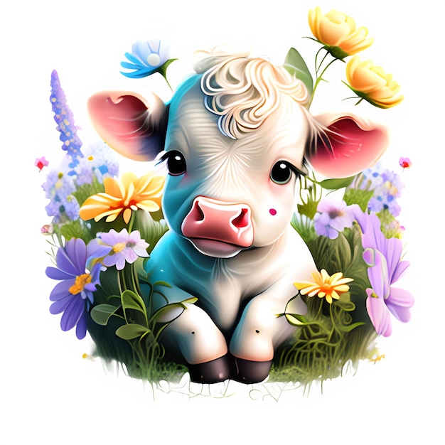 Cute calf baby cow AI Generated clip art illustration