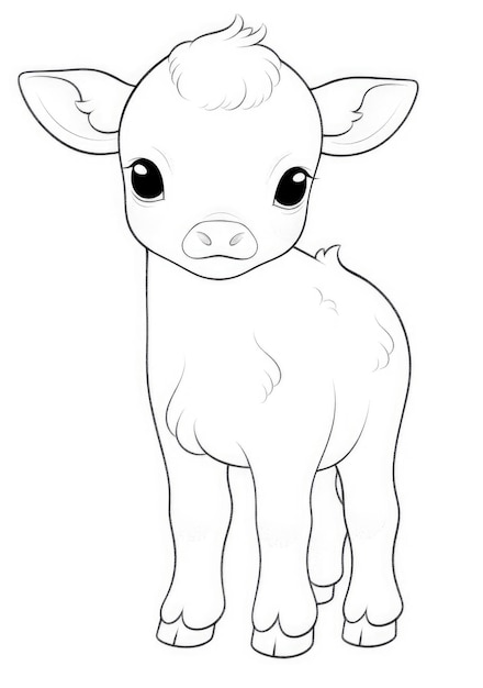 Photo cute calf coloring page on a4 paper