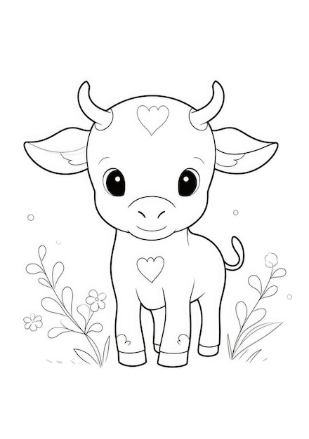 Photo cute calf coloring page on a4 paper