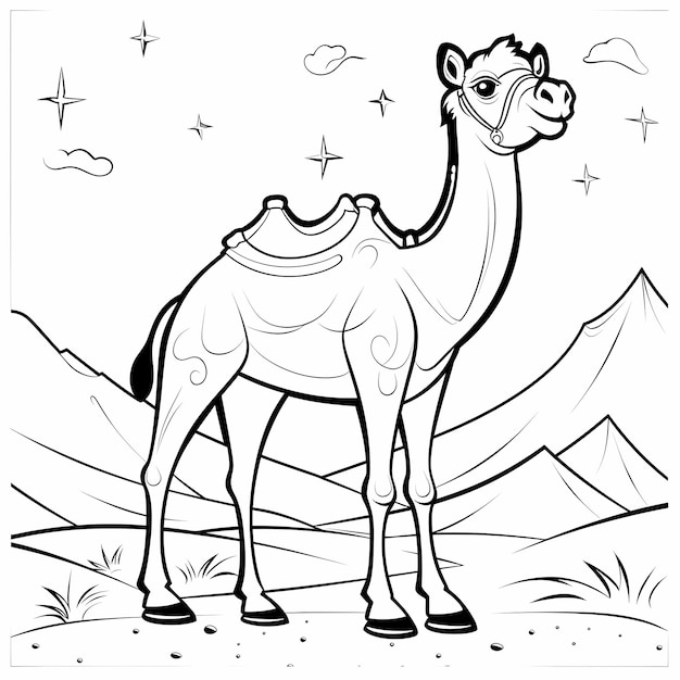 Foto cute camel adventures cartoonstyle pagina da colorare per bambini