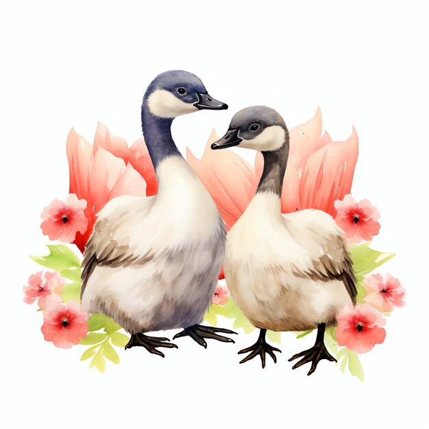 Cute Canada goose bird watercolor illustration clipart