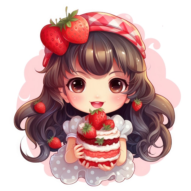 Foto la dolce ragazza con la torta di fragole nelle mani