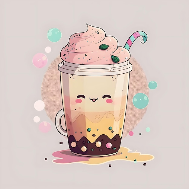 Photo cute cappucino digital art style colorful cartoon