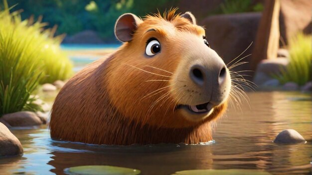 Photo a cute capybara cartoon character