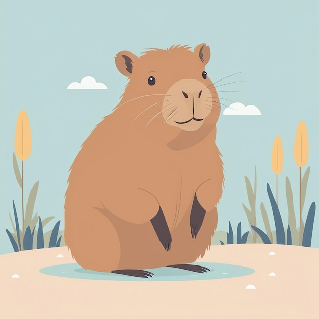 Foto piccola illustrazione di cartoni animati di capybara