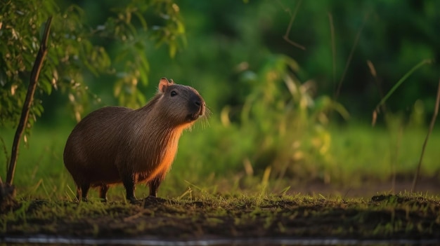 Cute capybara in nature Illustration AI GenerativexA