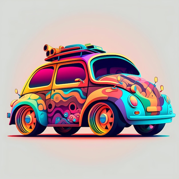 Photo cute car digital art style colorful cartoon