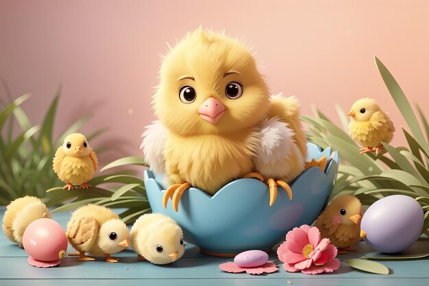 Photo cute card for easter with chick