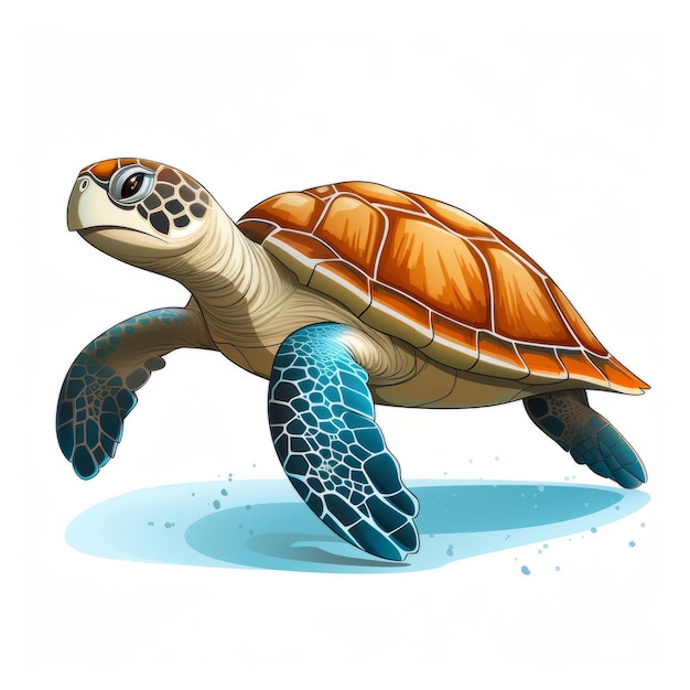 Cute Caretta Caretta Een zijzicht in cartoon stijl tegen een witte achtergrond Clipart Fun