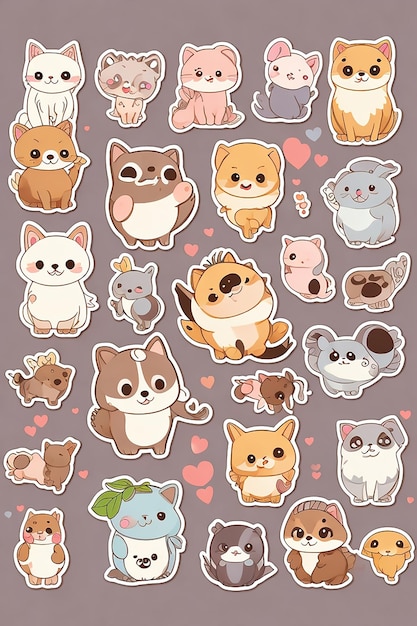 A cute cart animal stickers Photo Ai Generated