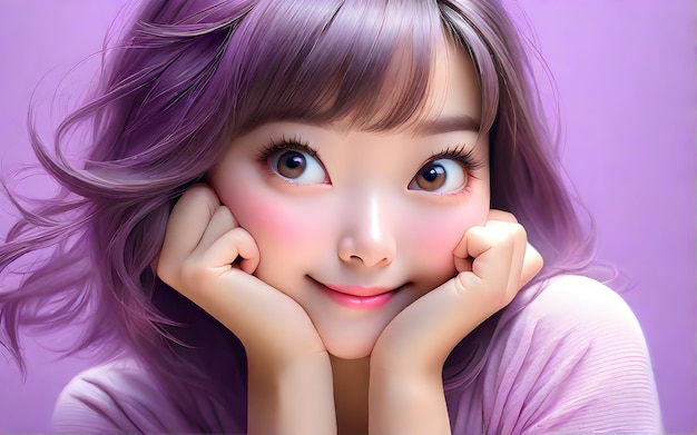 Cute cartoon 3D Character on purple