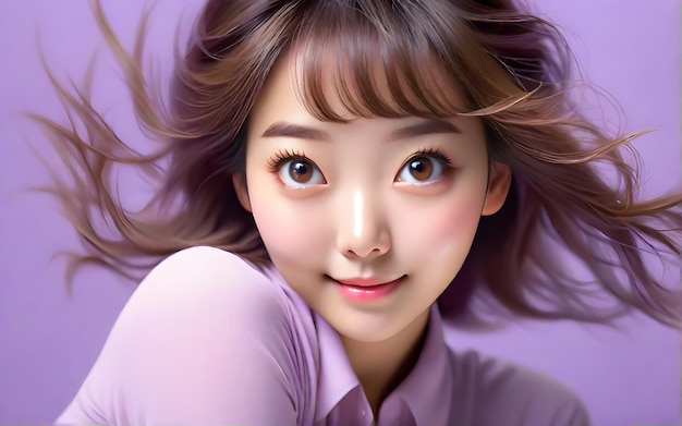 Cute cartoon 3d character on purple