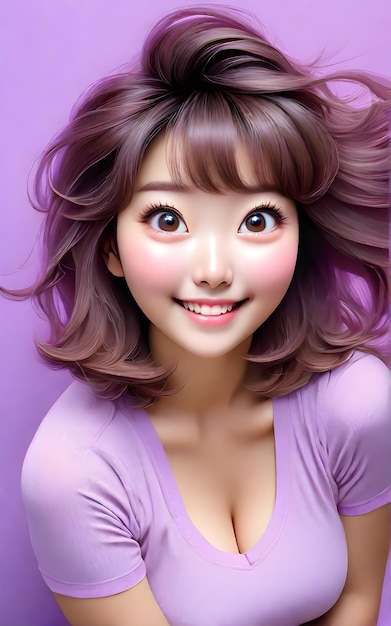 보라색에 귀여운 만화 3D 캐릭터