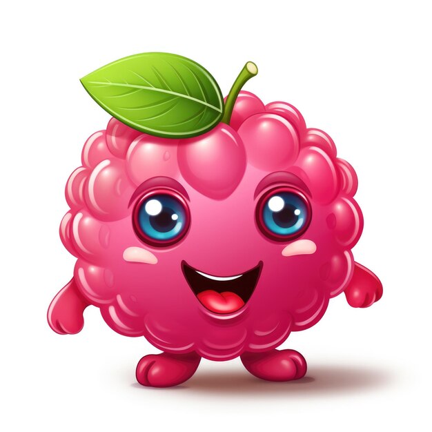 Cute cartoon 3d character raspberry with eyes Illustration on white background