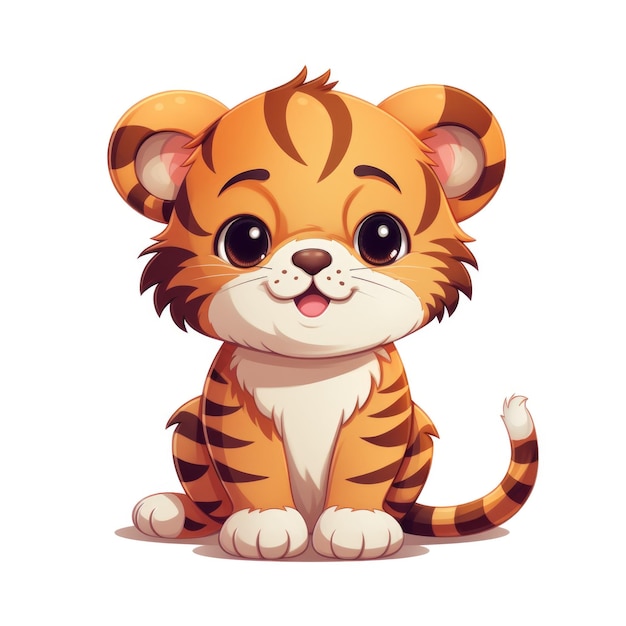 Cute cartoon 3d character tiger Illustration on white background