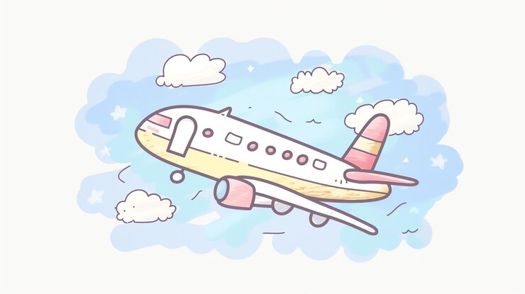 Photo 雲の中を飛ぶ可愛い漫画の飛行機