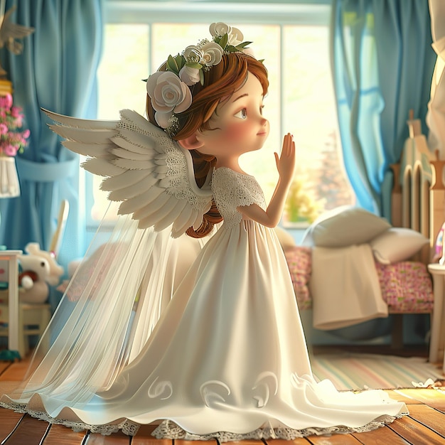 Cute cartoon angel illustration praying