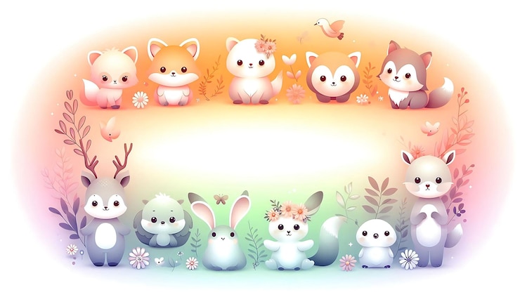Photo 花のアクセントを持つ可愛いアニメの動物キャラクター