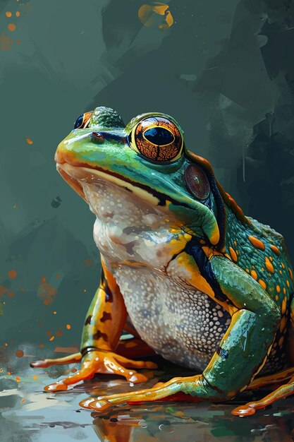 Cute cartoon animal frog on solid background