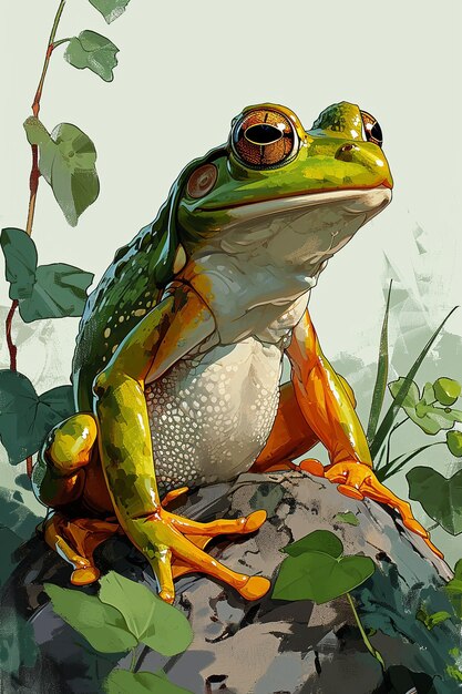 Cute cartoon animal frog on solid background