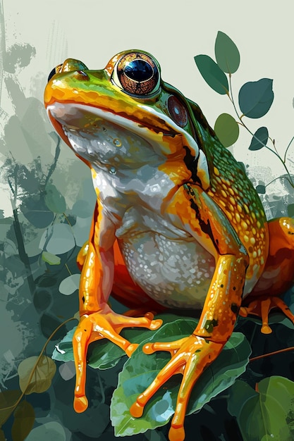 Cute cartoon animal frog on solid background