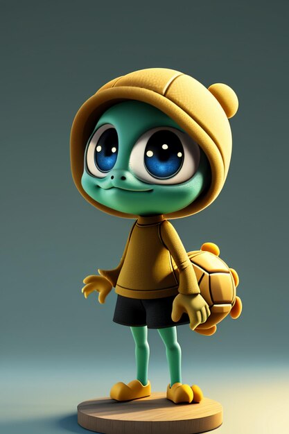 Foto modello 3d di tartaruga animale cartoon carino che rappresenta il personaggio illustrazione in stile anime