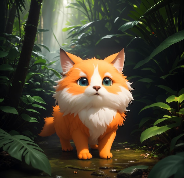 cute cartoon animals character in enchanted jungle