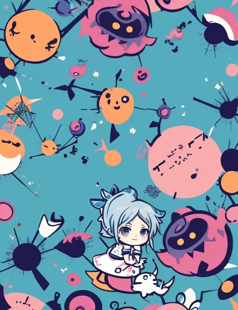 Photo cute cartoon anime style illustration art abstract wallpaper background design element