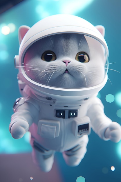 Милый мультяшный кот-космонавт в скафандре 1