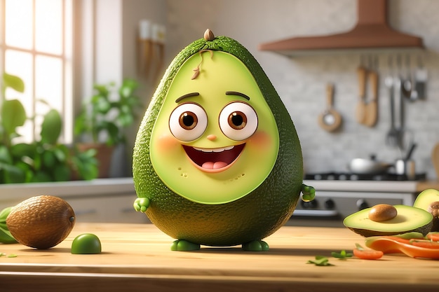 cute cartoon avocado in the kitchen