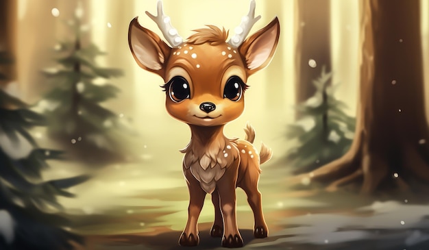 Photo cute cartoon of a baby deer for illustrations for children ai generator