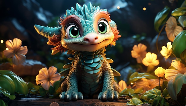 Cute cartoon of a baby dragon for illustrations for children AI Generated