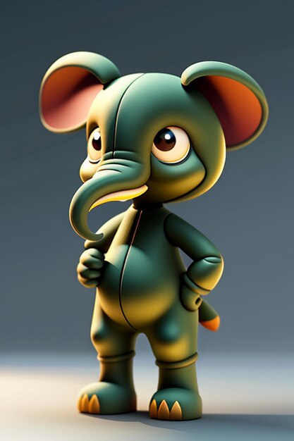 Cute Cartoon Baby Elephant Anthropomorphic 3D Rendering Character Model Hand Figure Product Kawaii