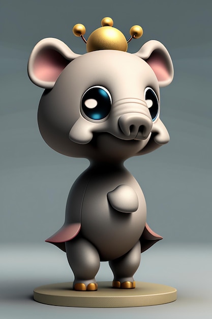 Cute Cartoon Baby Elephant Anthropomorphic 3D Rendering Character Model Hand Figure Product Kawaii