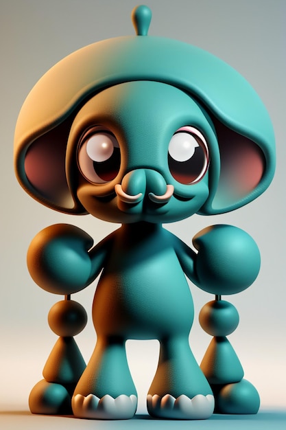 Cute cartoon baby elephant anthropomorphic 3d rendering character model hand figure product kawaii