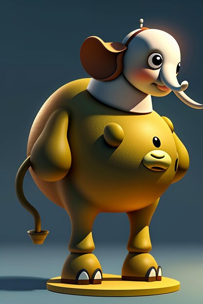 Cute Cartoon Baby Elephant Anthropomorphic 3D Rendering Character Model Hand Figure Product Kawaii