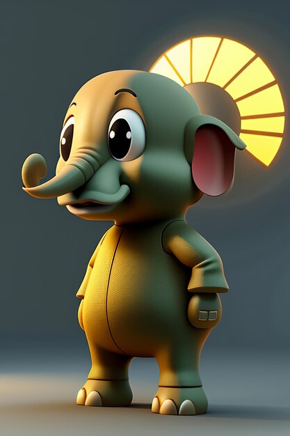 Cute Cartoon Baby Elephant Anthropomorphic 3D Rendering Character Model Hand Figure Product Kawaii