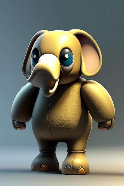 Cute Cartoon Baby Elephant Anthropomorphic 3D Rendering Character Model Hand Figure Product Kawaii