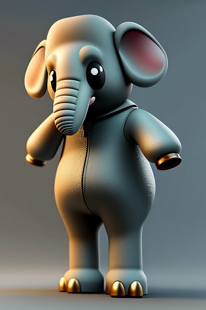 Cute Cartoon Baby Elephant Anthropomorphic 3D Rendering Character Model Hand Figure Product Kawaii